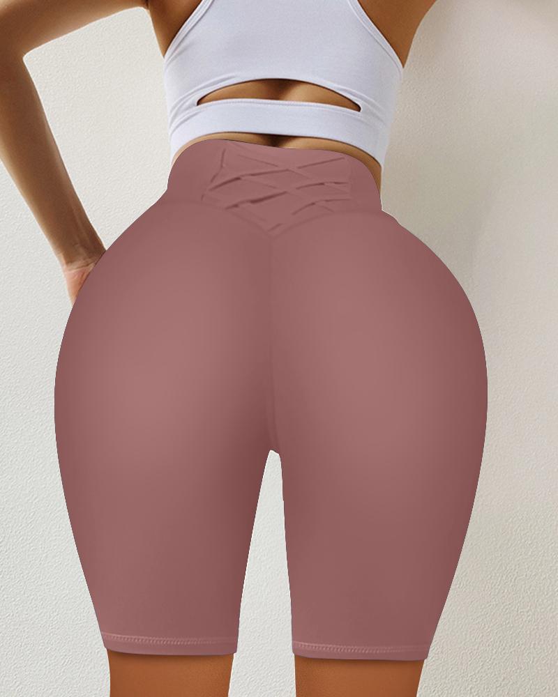 

Solid Skinny High Elastic Yoga Shorts Active Shorts, Red bean