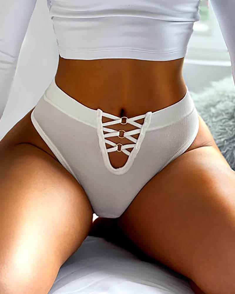 

Sexy Cotton Panties Women G-String Female Hollow Out Shapewear Seamless Underwear Mid-waist Ladies Brief T-back Panties, White