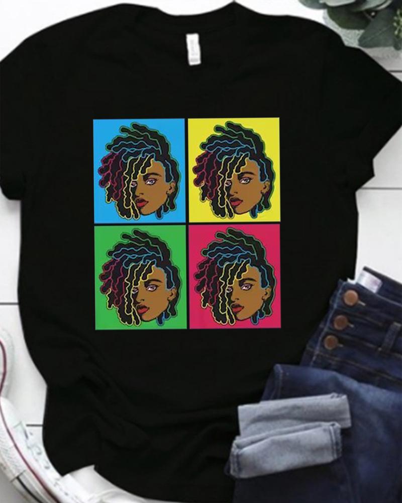 

Plus Size Figure Print Casual T-shirt Graphic Tee, Black
