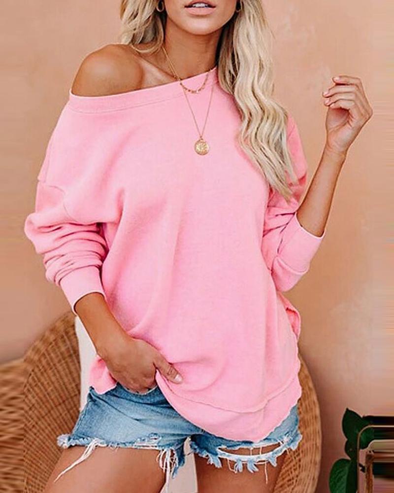

Plain Long Sleeve Casual Top, Pink