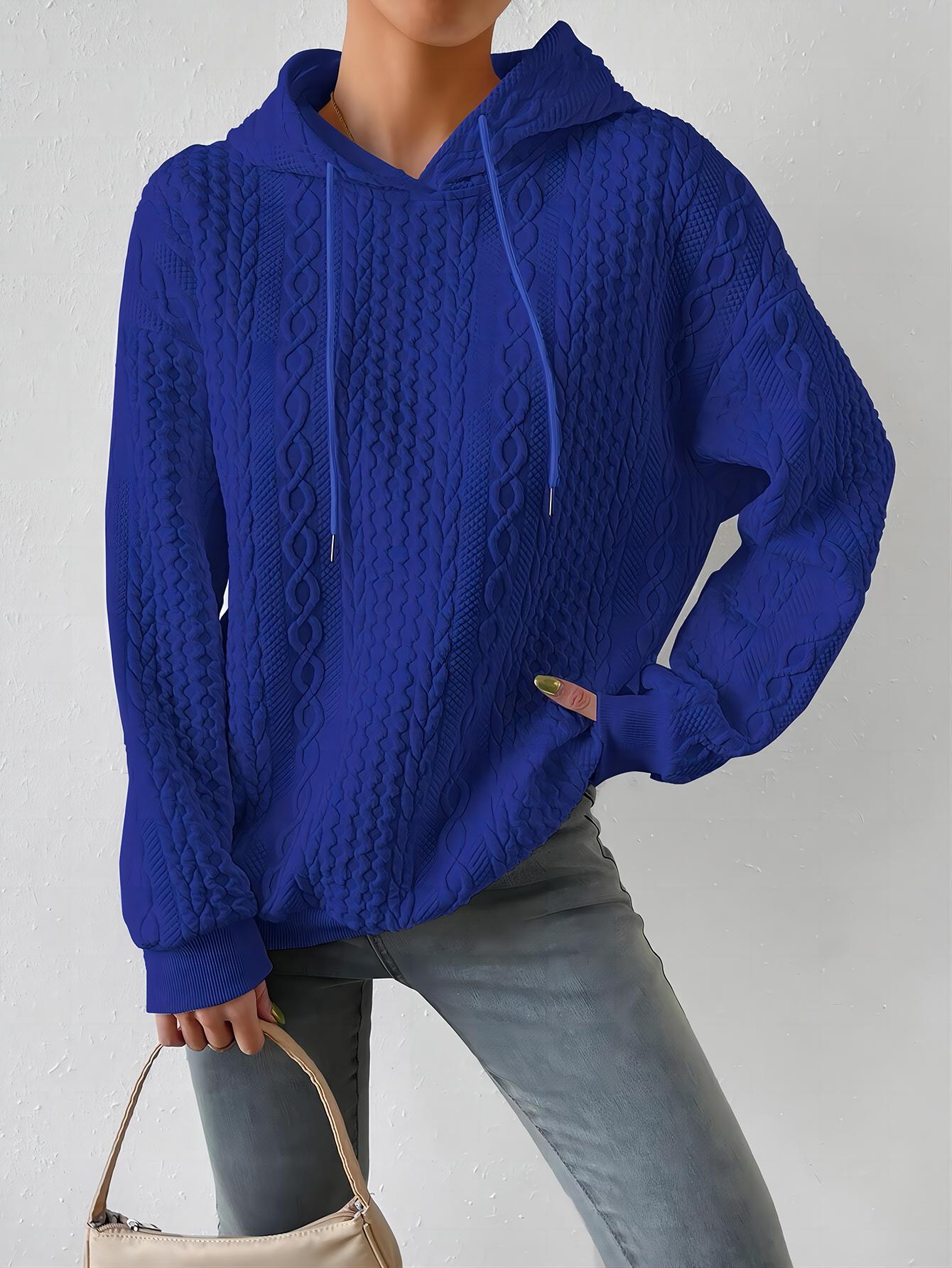 

Cable Textured Hooded Sweatshirt, Blue