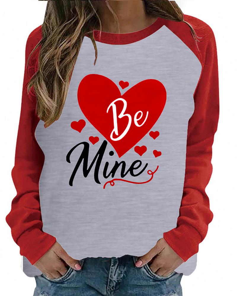 

Valentine' Day Colorblock Heart Letter Print Top, Gray