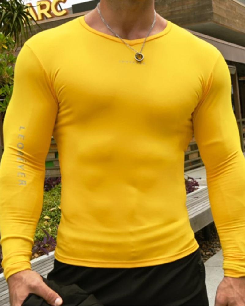 

Solid Long Sleeve Skinny Speed Dry T-shirts, Yellow