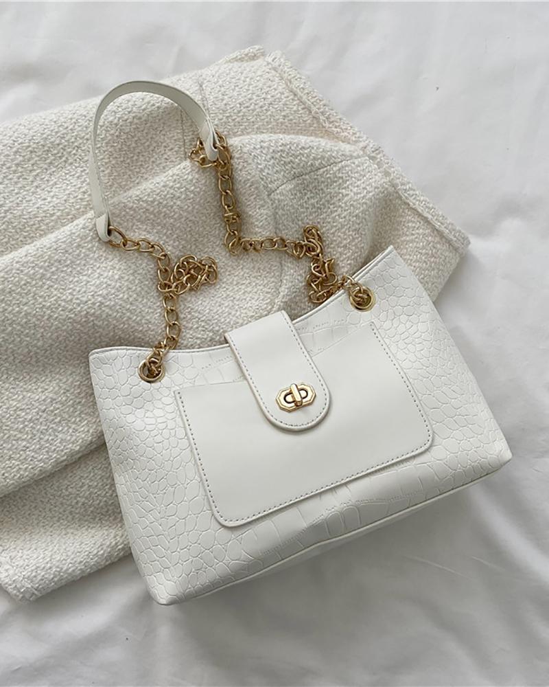 

Chain Strap Square Twist Lock Shoulder Bag, White