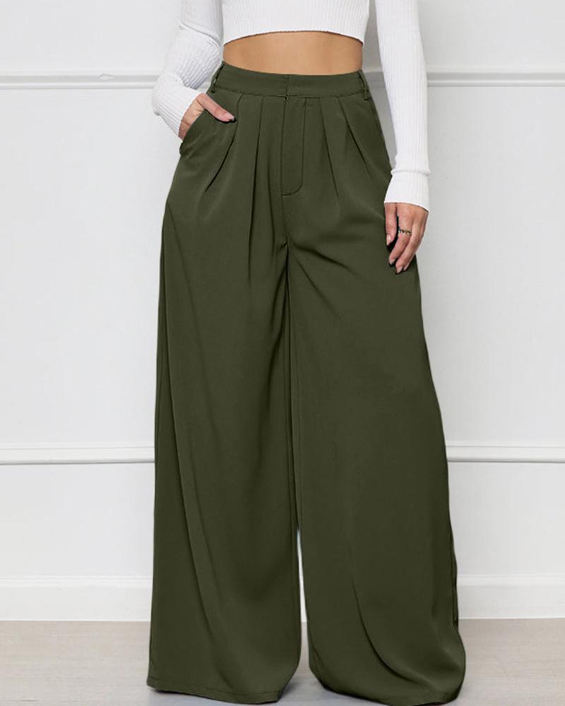 

Pocket Design Wide Leg Pants, Army green