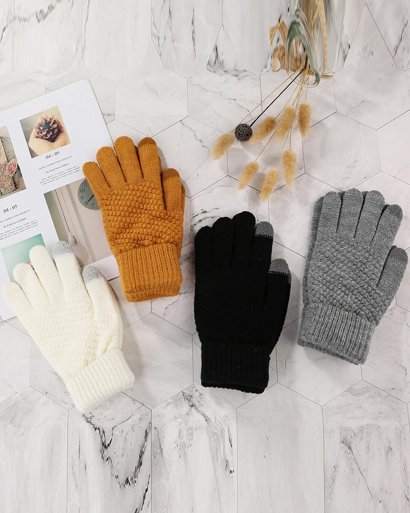 

1Pair Touch Screen Design Knit Gloves, Yellow