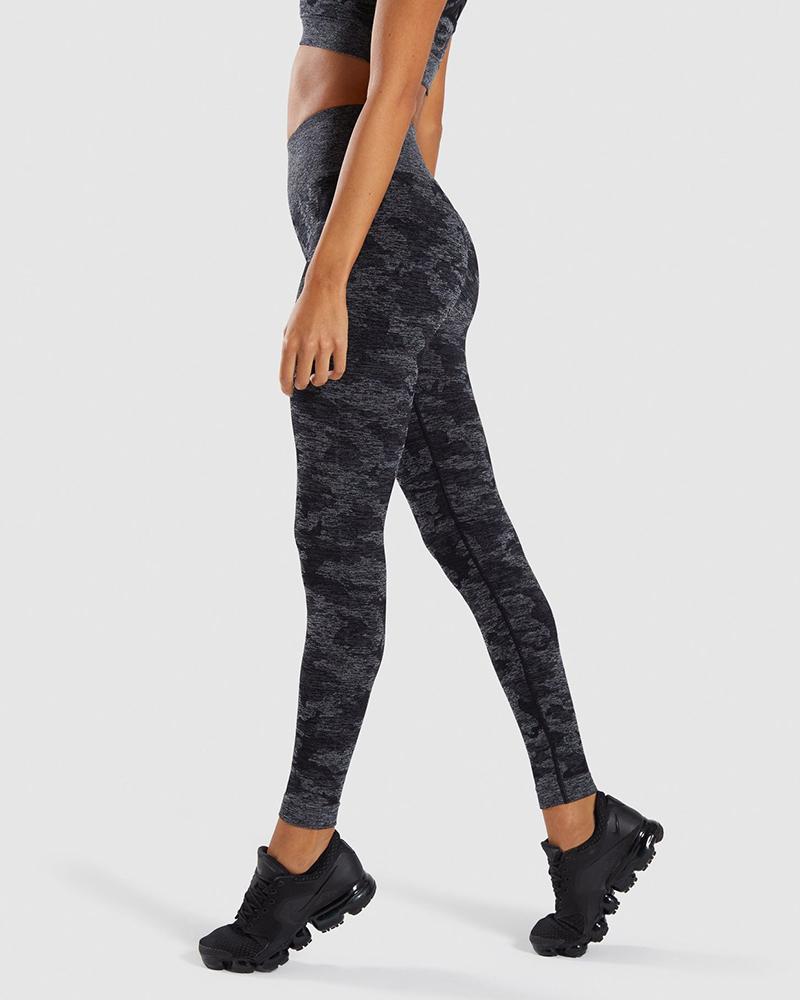 

Camouflage Pattern High Waist Butt Lifting Skinny Yoga Leggings, Black