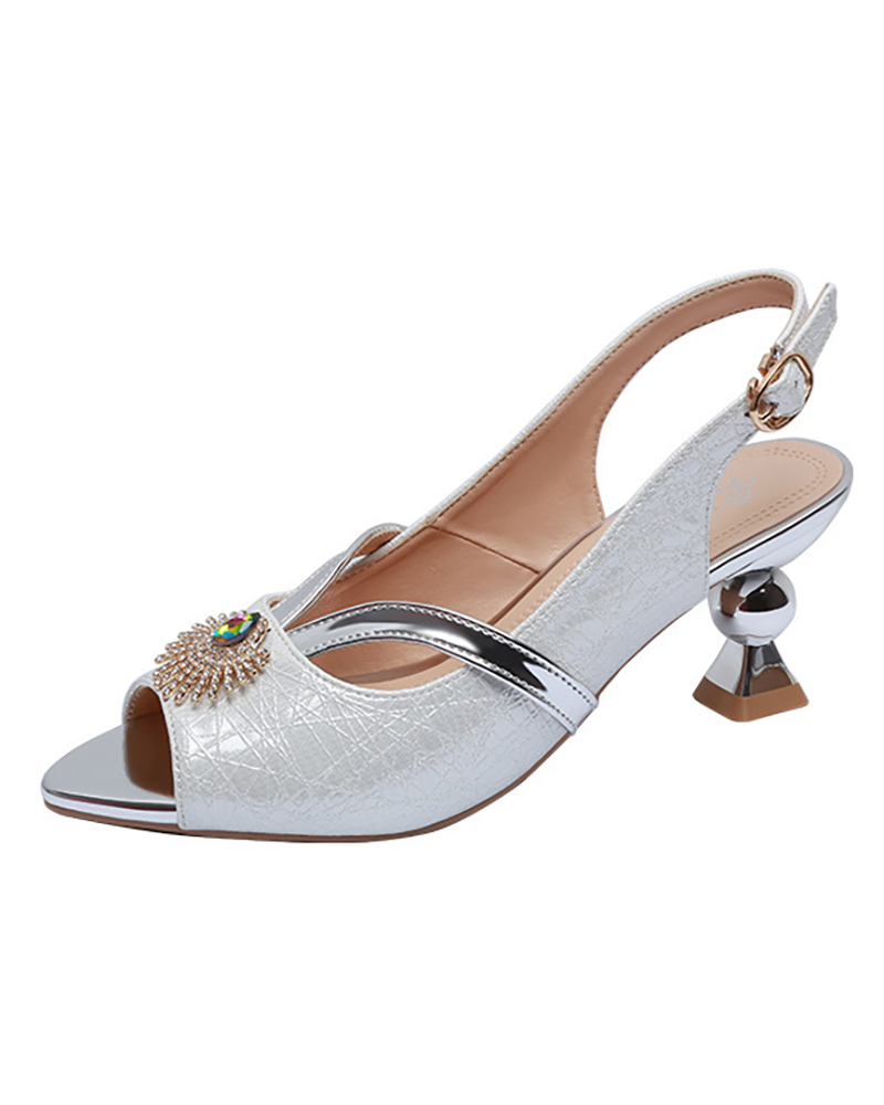 

Rhinestone Peep Toe Slingback Pyramid Heels, Silver
