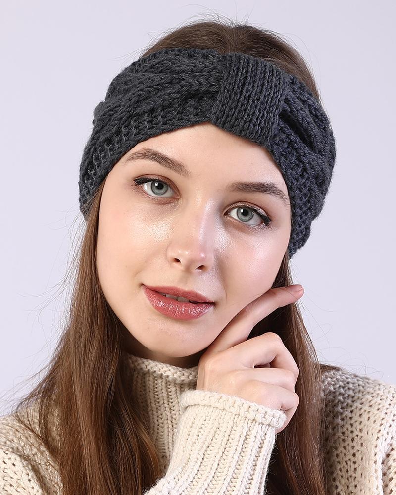 

1pc Bowknot Design Knit Wide Headband, Dark grey
