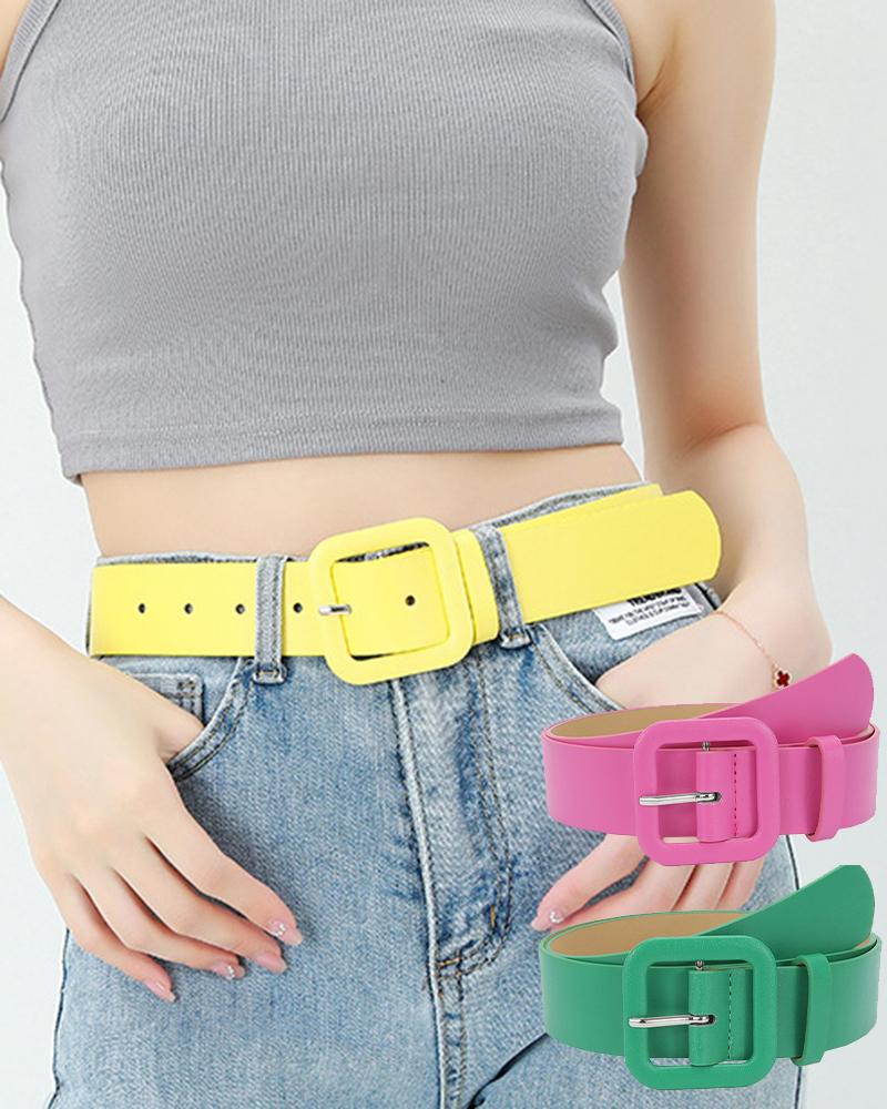 

1pc Pastel Color Square Buckle Belt, Yellow