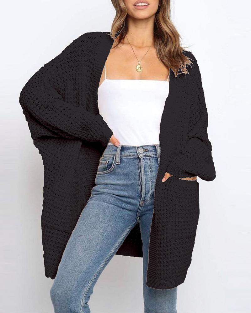 

Open Front Long Sleeve Knitting Cardigan, Black