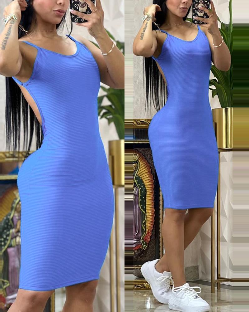 

Backless Sleeveless V-Neck Bodycon Dress, Blue