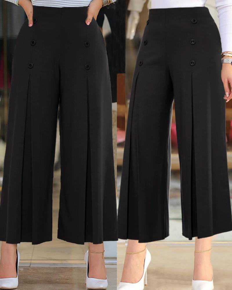 

High Waist Ruched Wide Leg Work Pants, Black