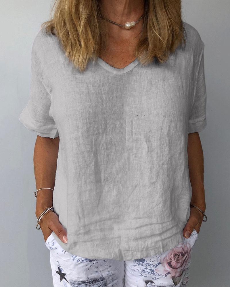 

Plain Short Sleeve Casual T-shirt, Gray
