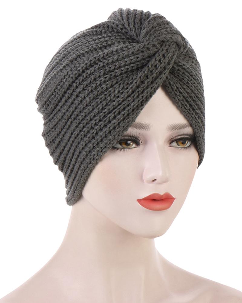 

Twisted Headwrap Knit Beanie Hat, Dark grey