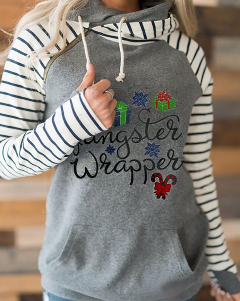 

Christmas Letter Graphic Print Hooded Top, Gray