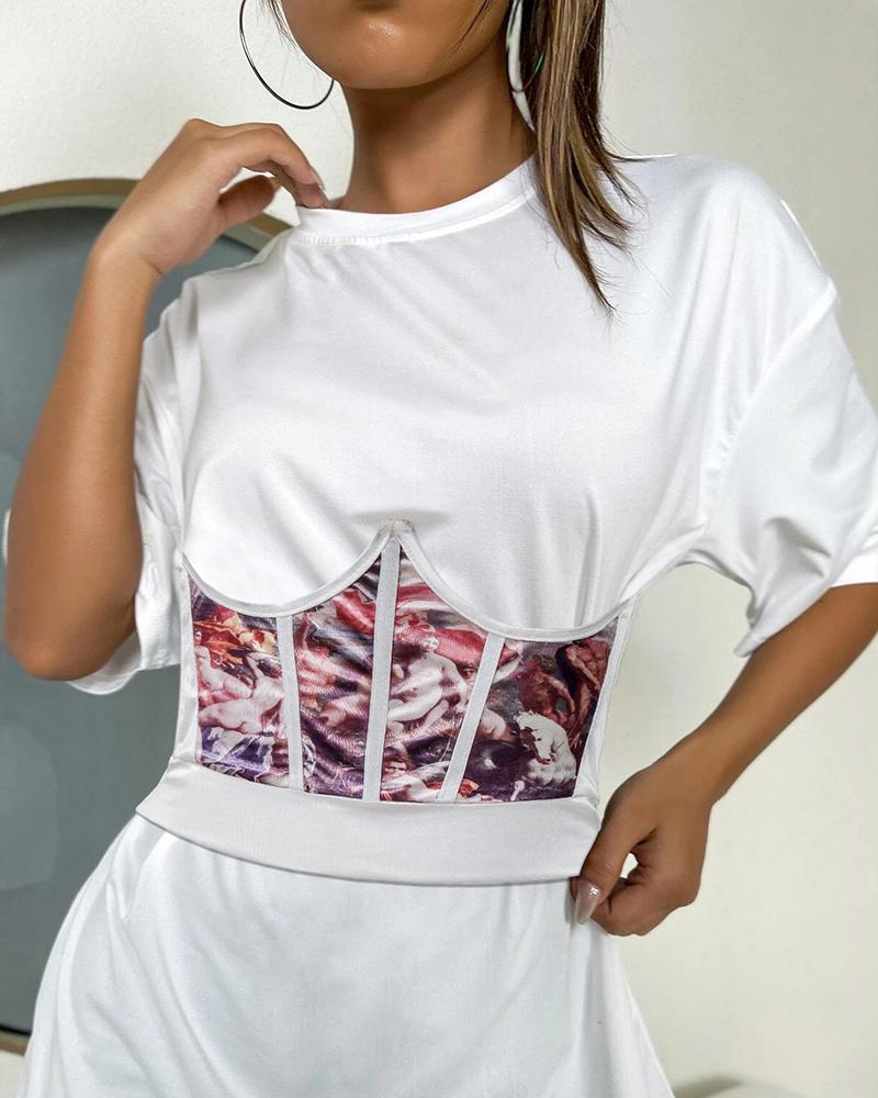 

Waist Elastic Band Retro Art Print Corset, Red