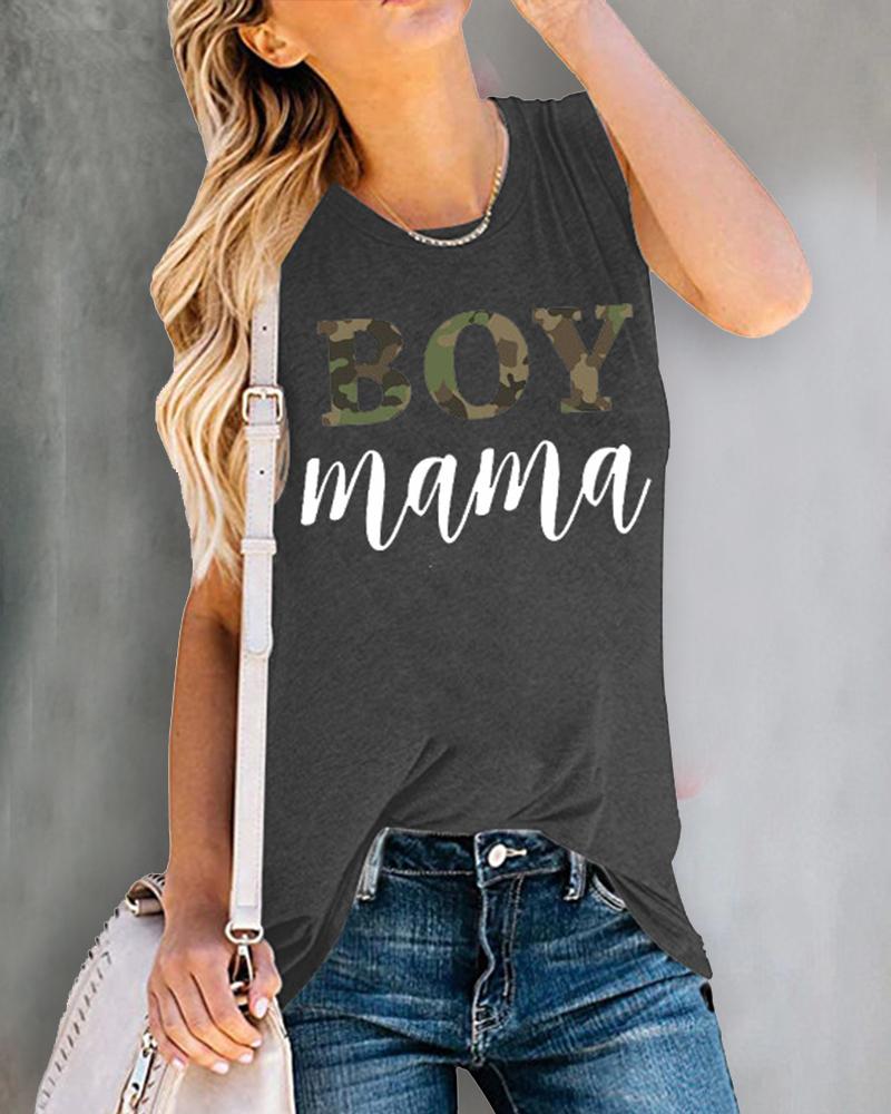

Letter Print Sleeveless Tank, Dark grey