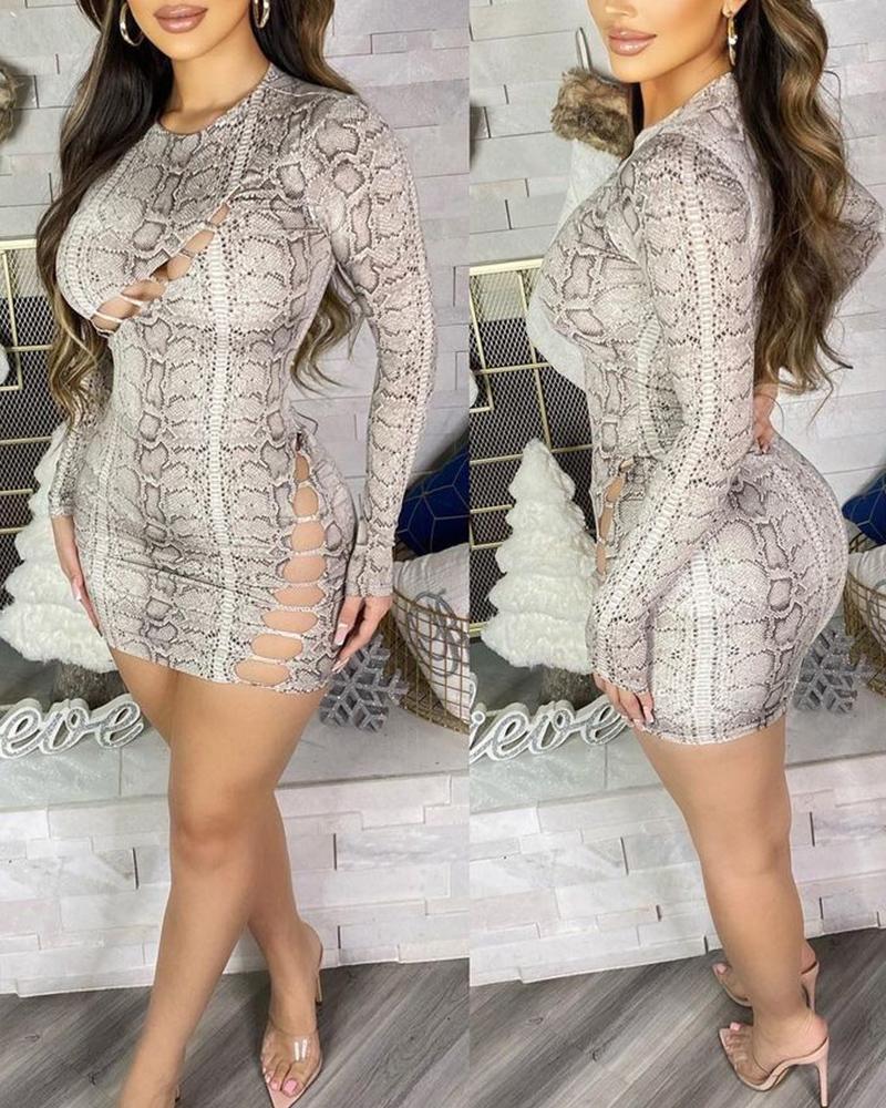 

Snakeskin Print Hollow Out Bodycon Dress