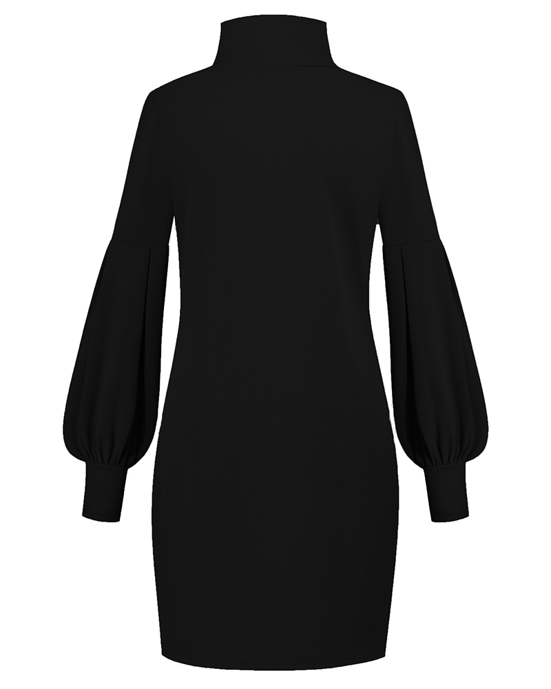 

High Neck Lantern Long Sleeve Dress, Black