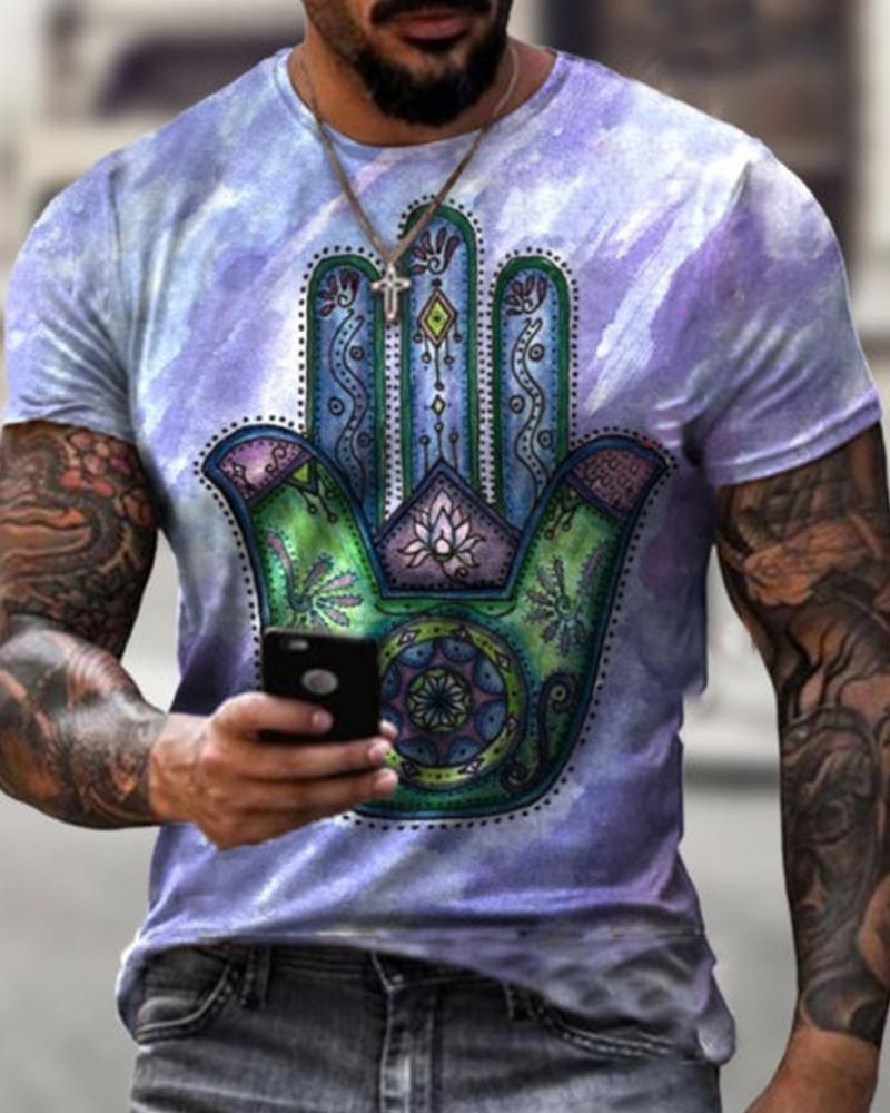 

Abstract Patterns Print Short Sleeve Loose T-shirts, Blue