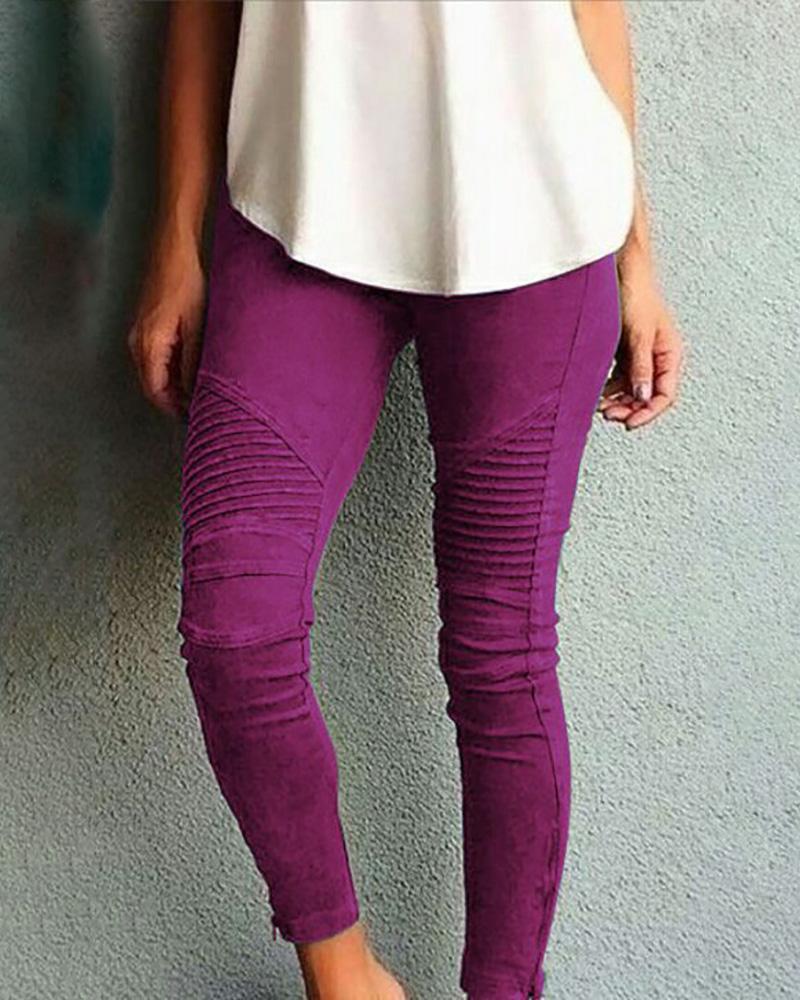 

Stretchy Pleated Ankle Zipper Pants, Hot pink