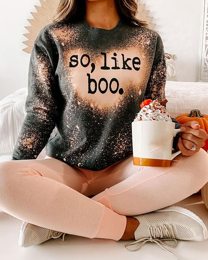 

Long Sleeve O Neck Ink Splash Letter Print Sweatshirt, Black