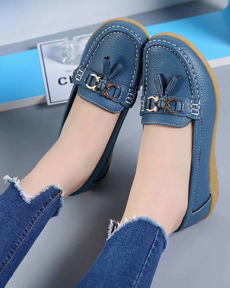 

Tassel Metal Decor Slip On Moccasins Shoes, Blue