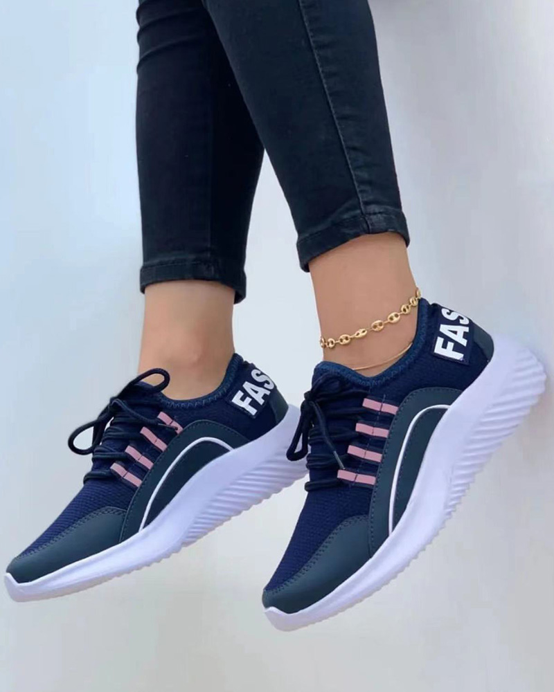 

Letter Breathable Knit Running Sports Sneakers, Dark blue