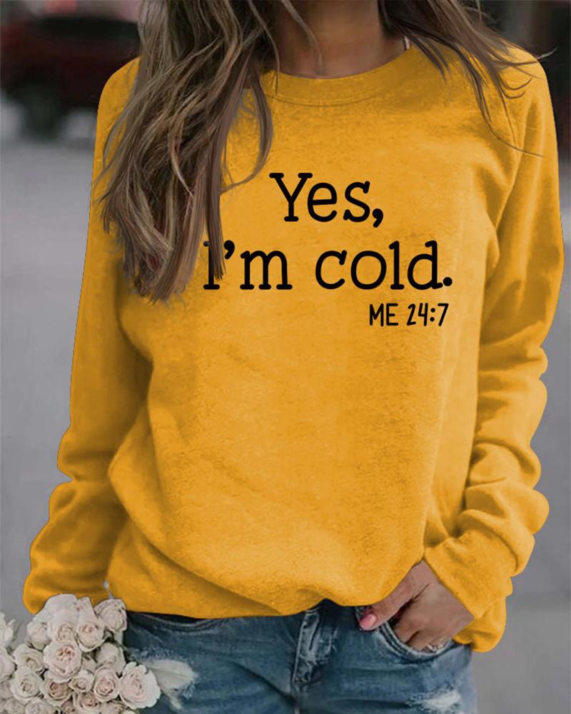 

Letter Print Round Neck Sweatshirt, Yellow