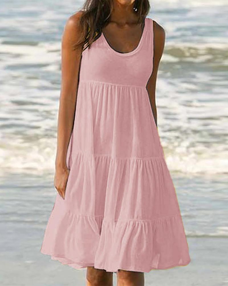 

Ruffle Hem Sleeveless Casual Dress, Pink