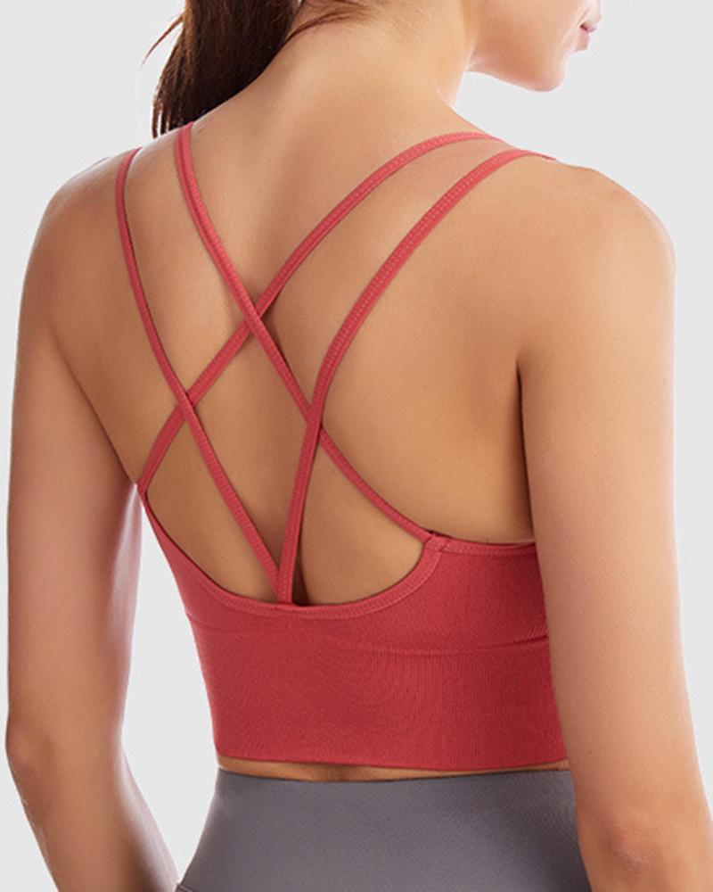 

Crisscross Backless High Impact Yoga Sports Bra Tank Top, Orange