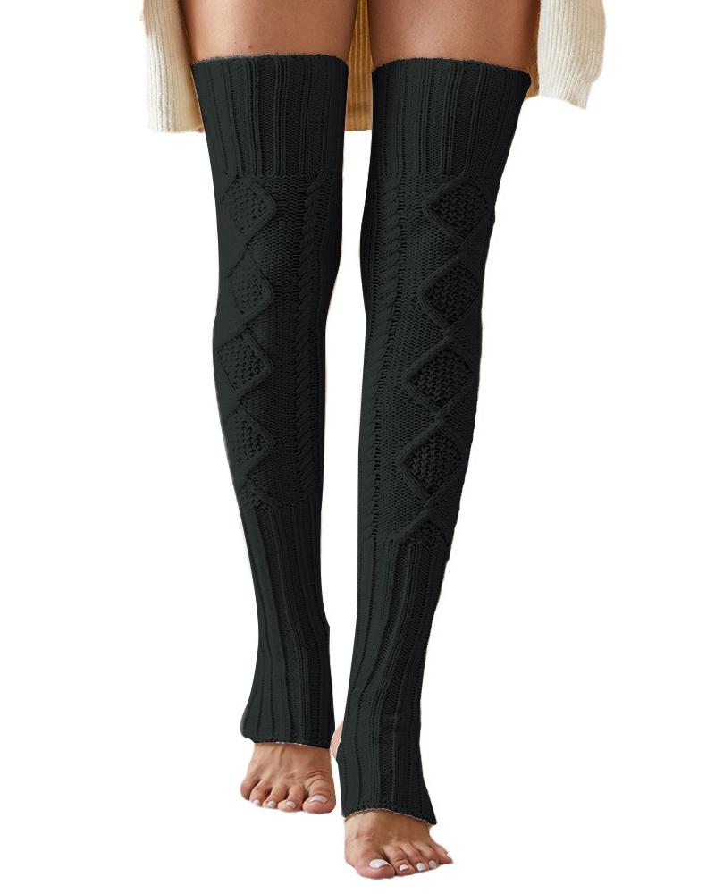 

1Pair Cable Knit Over The Knee High Long Socks, Black