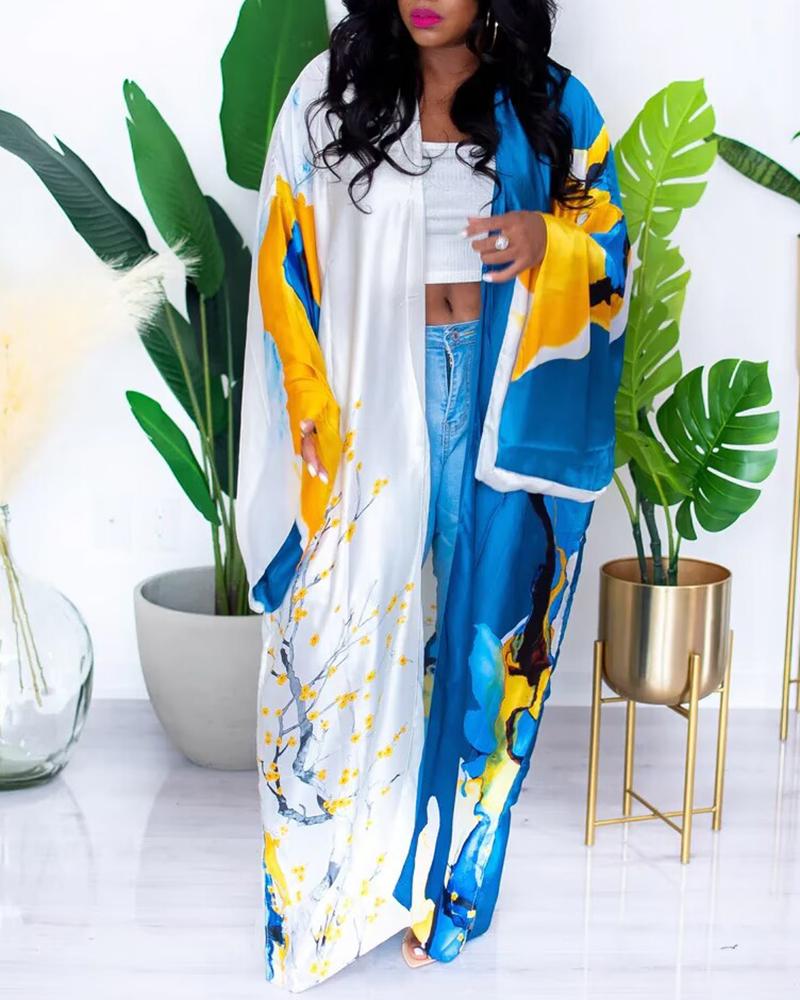 

Plants Tie Dye Print Bell Sleeve Casual Dress, Blue
