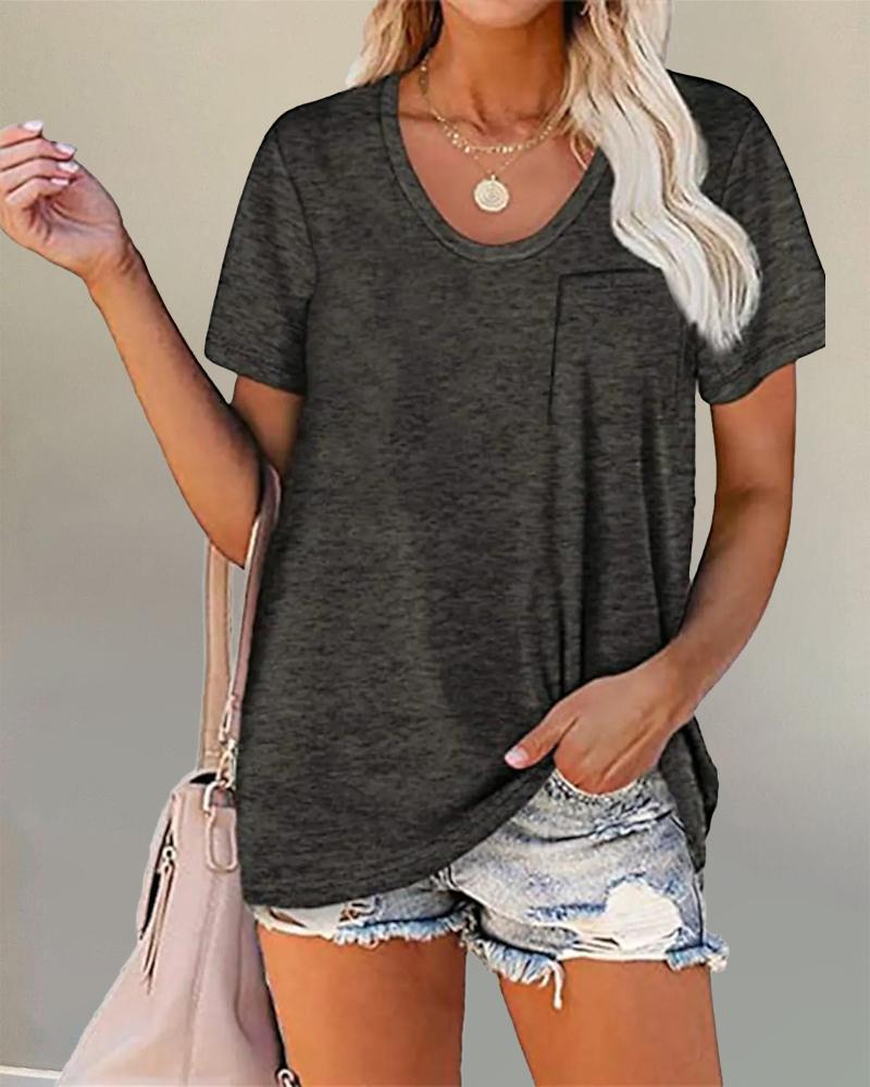 

Pocket Detail Short Sleeve Casual T-shirt, Dark grey