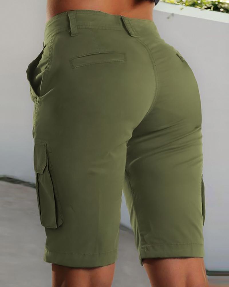 

Casual Pocket Design Cargo Shorts, Green