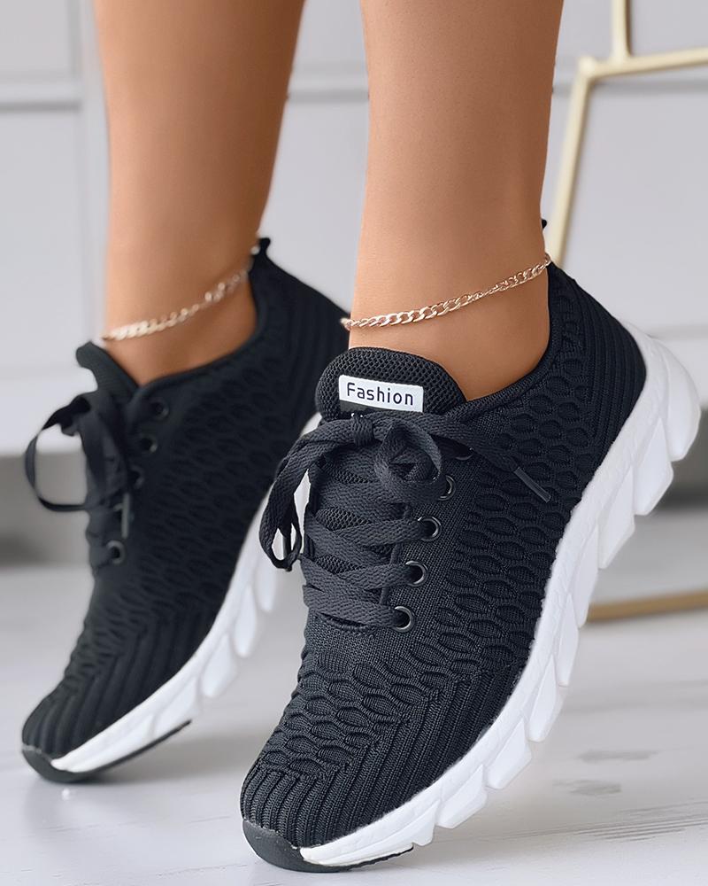 

Bubble Textured Lace-up Sneakers, Black