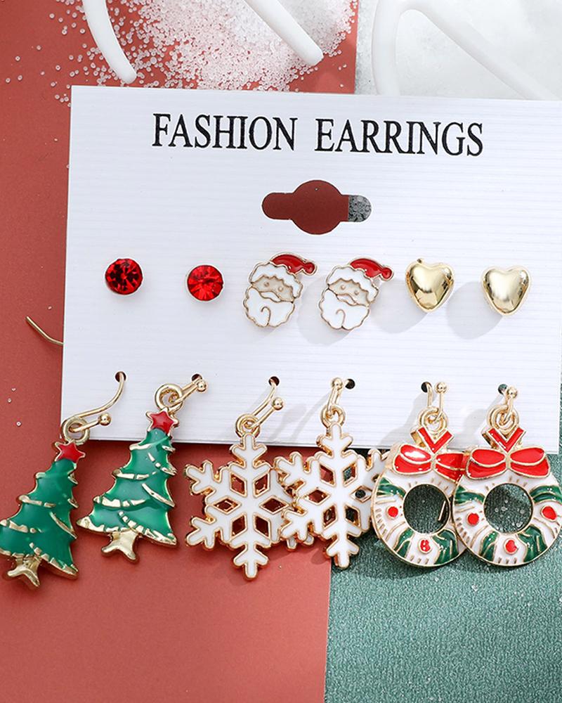 

Christmas Tree Elk Jingle Bell Snowflake Shaped Drop Stud Earrings Set, Style1