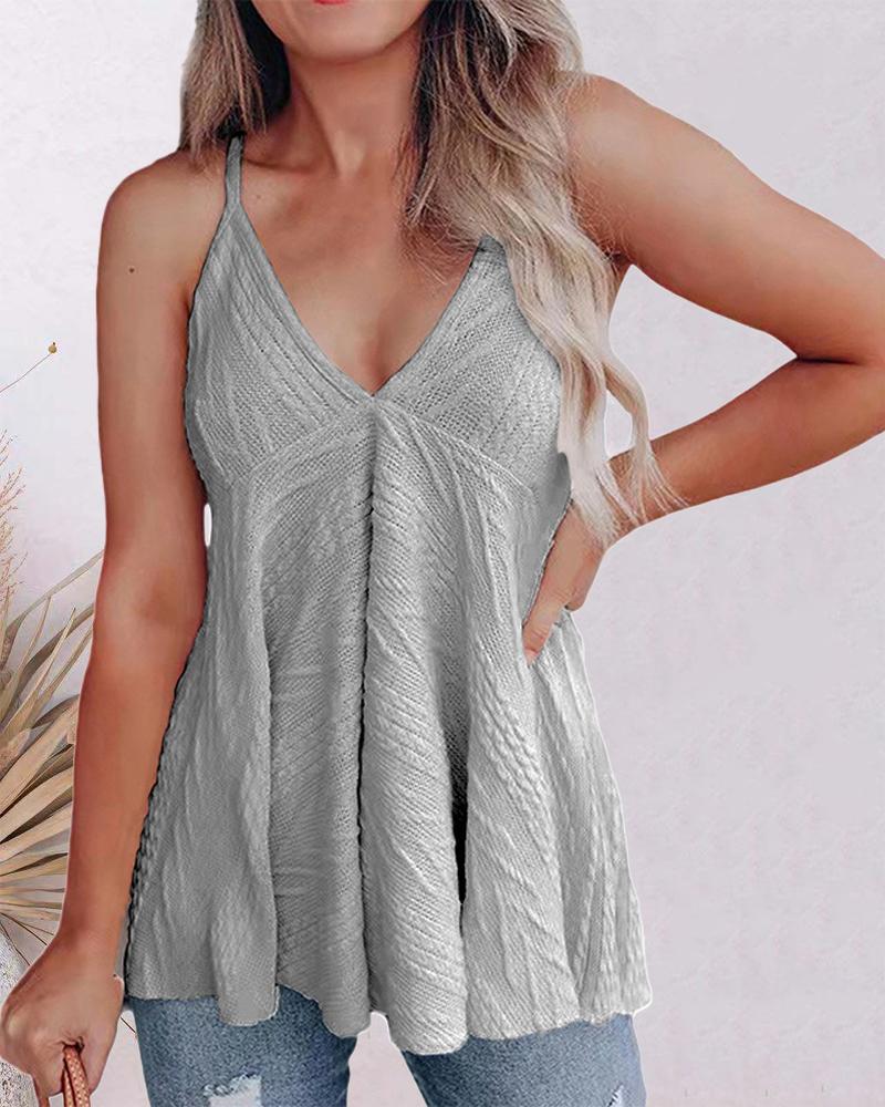 

V-Neck Textured Knit Flowy Cami Top, Gray