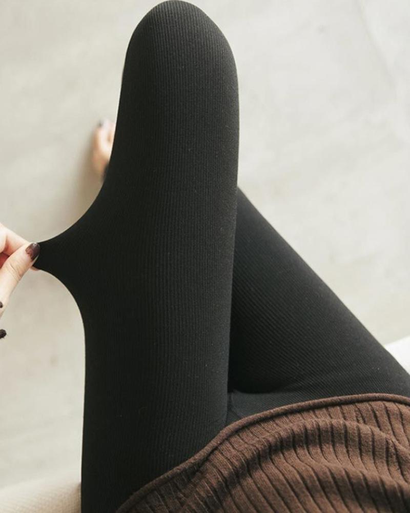 

High Waist Fleece Lined Thermal Tights Leggings, Black