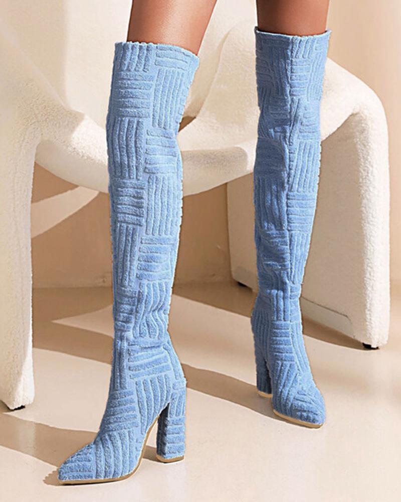 

Fuzzy Over The Knee Chunky Boots, Blue