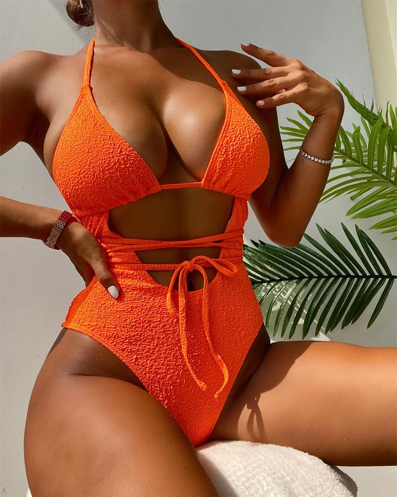 

Crisscross Backless Cutout Textured One-Piece Swimsuit, Orange