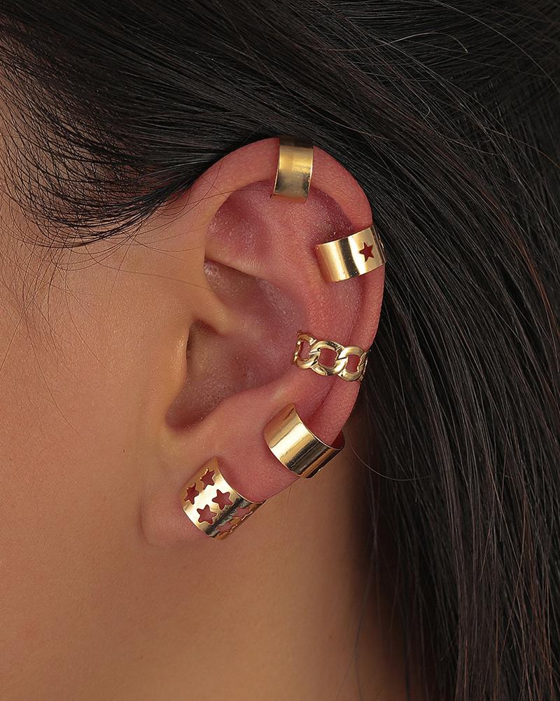 

Star Pattern Cutout Ear Cuff Set, Style1