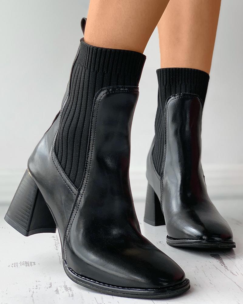 

Square Toe Chunky Sock Ankle Boots, Black