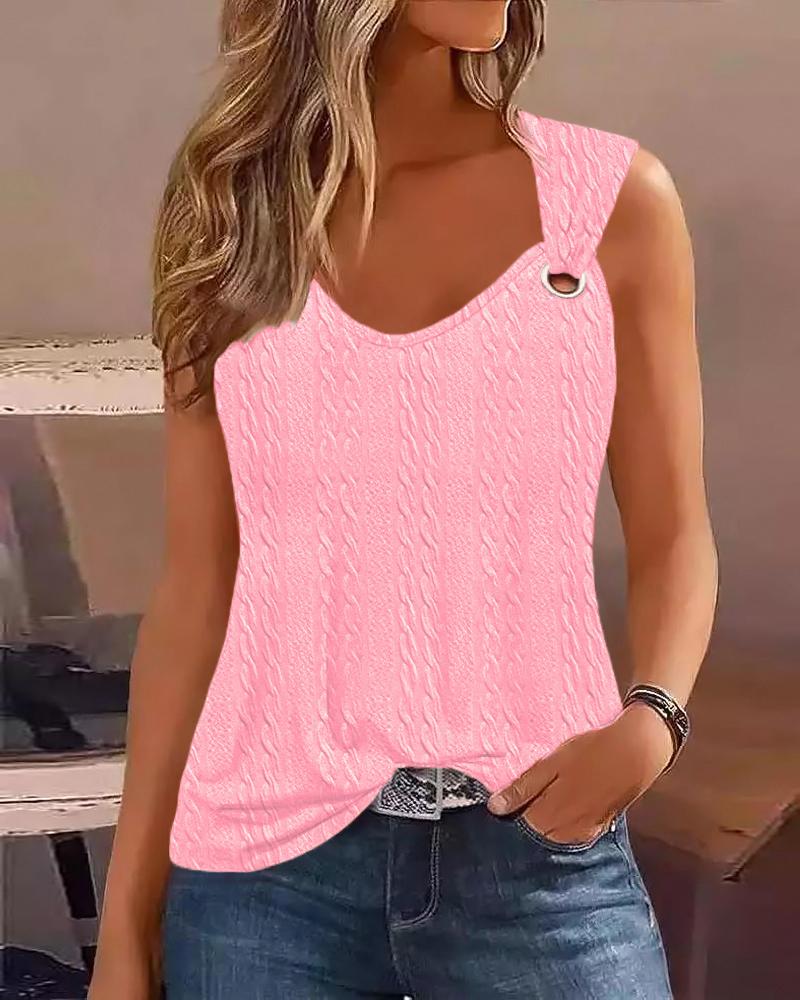 

Cable Textured Eyelet Casual Tank Top, Pink