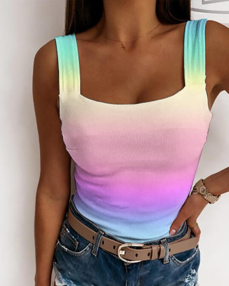 

Ombre Basic Ribbed Tank Top, Multicolor