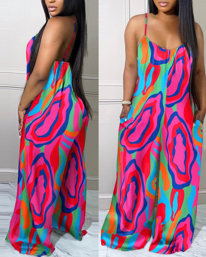 

Abstract Print Spaghetti Strap Wide Leg Jumpsuit, Multicolor