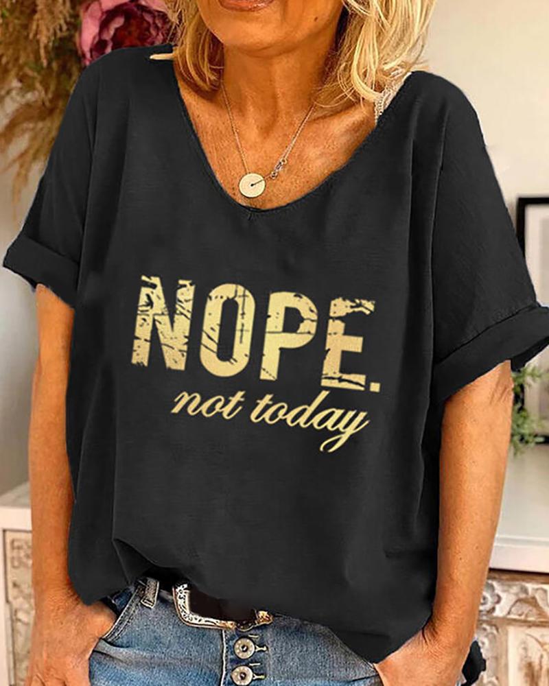 

Brozning Letter Print Short Sleeve V-Neck T-shirt, Black