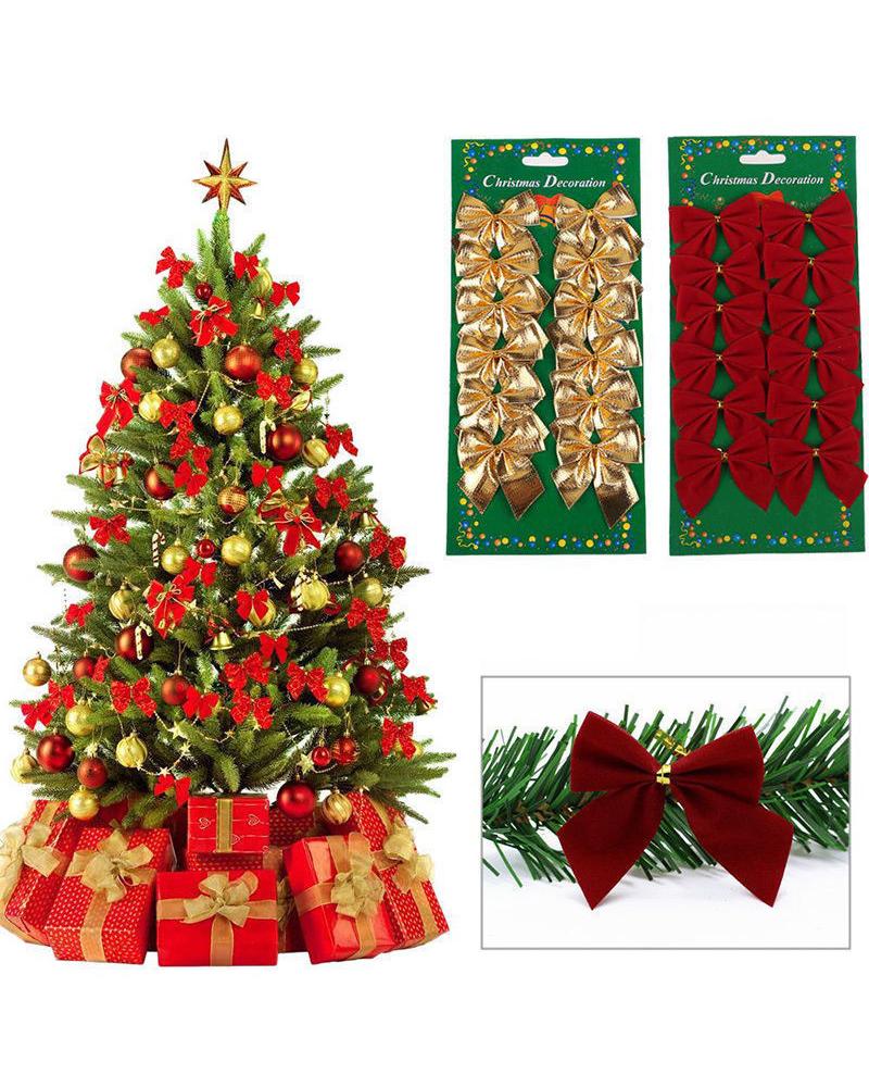 

12PCS/Set Christmas Mini Bows Holiday Craft Bow Tie Christmas Tree Wreath Ornament Xmas Party Decoration, Red