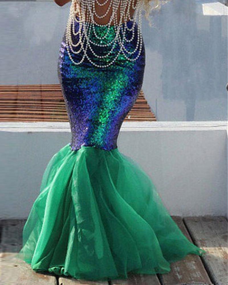 

Halloween Party Cosplay Mermaid Costume Princess Sequin Skirt, Green